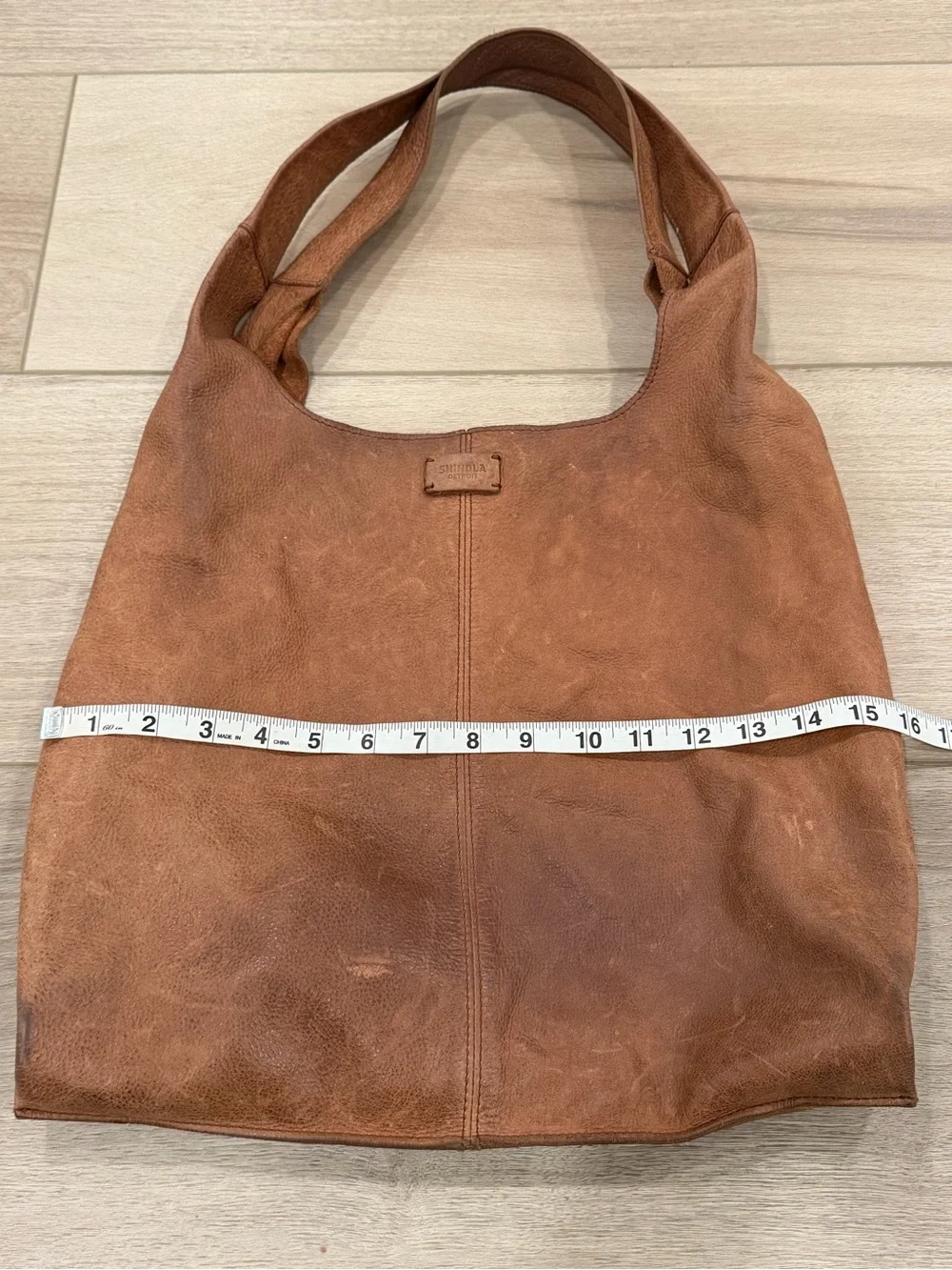 Shinola Detroit Tan Leather Relaxed Hobo Shoulder Bag Tote Handbag Bourbon